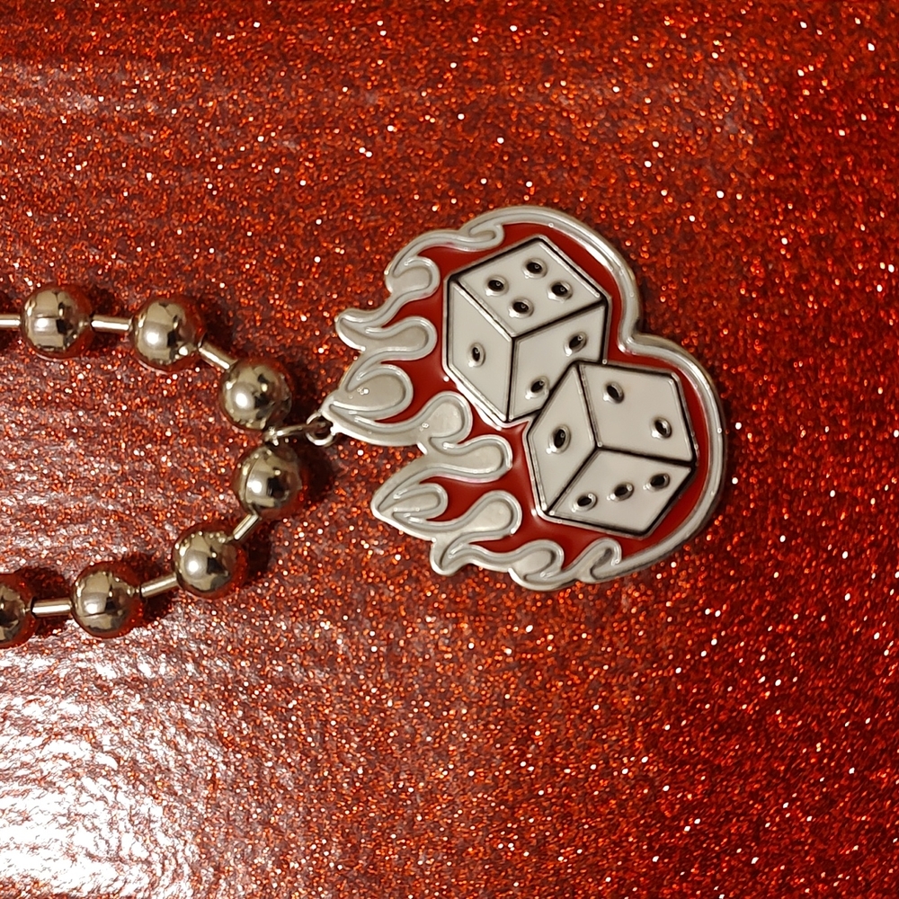 Necklace flaming dice 18 inch